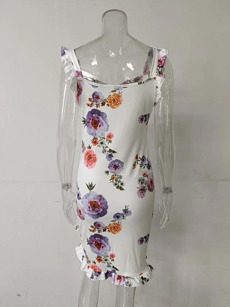 Summer 2026 Floral Print Ruffle Sleeveless V-neck Dress