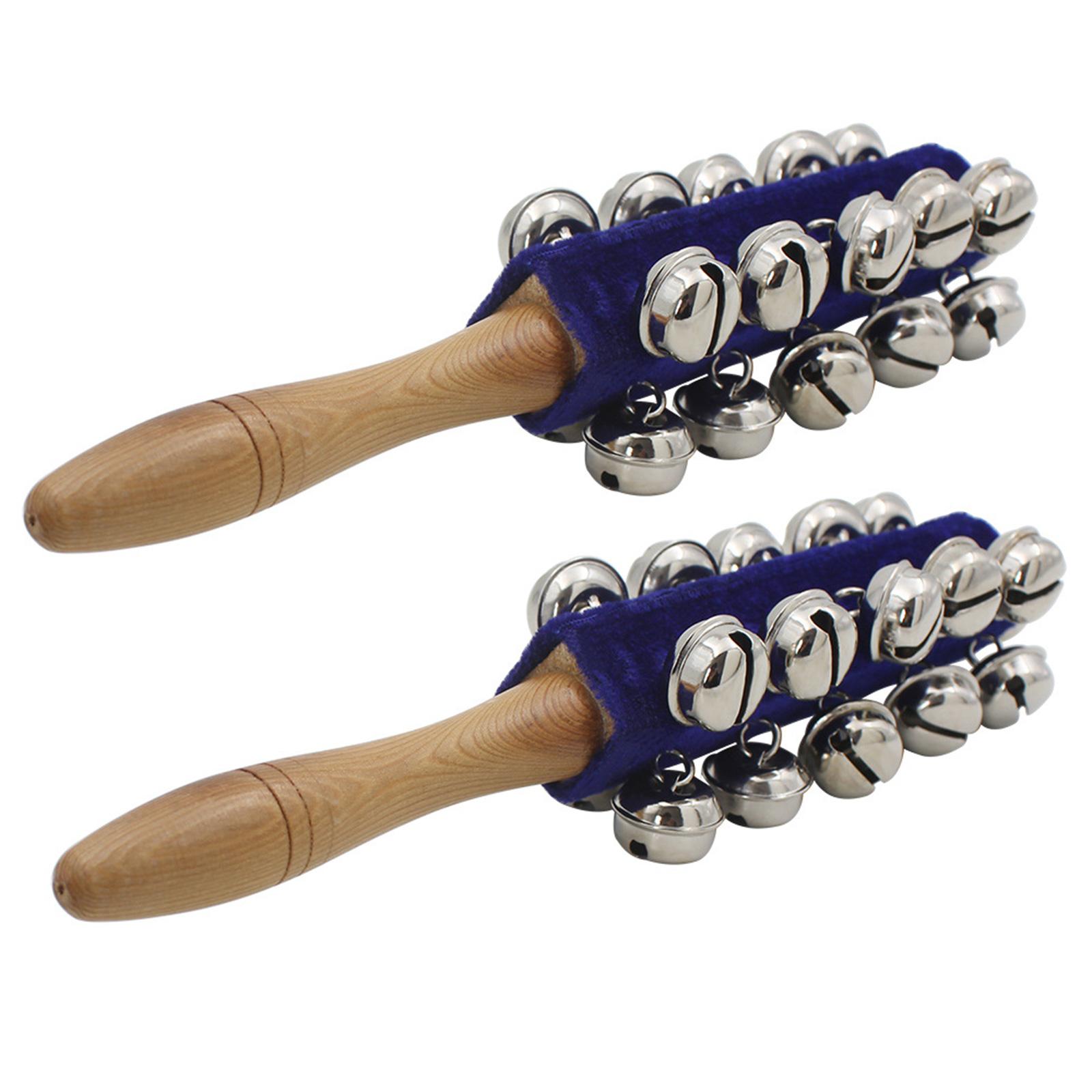 2Pcs Christmas Hand Bells Musical Percussion Hand Sleigh Bells Wood Handle Stick Shaker 21 Bells Percussion Instrument синий
