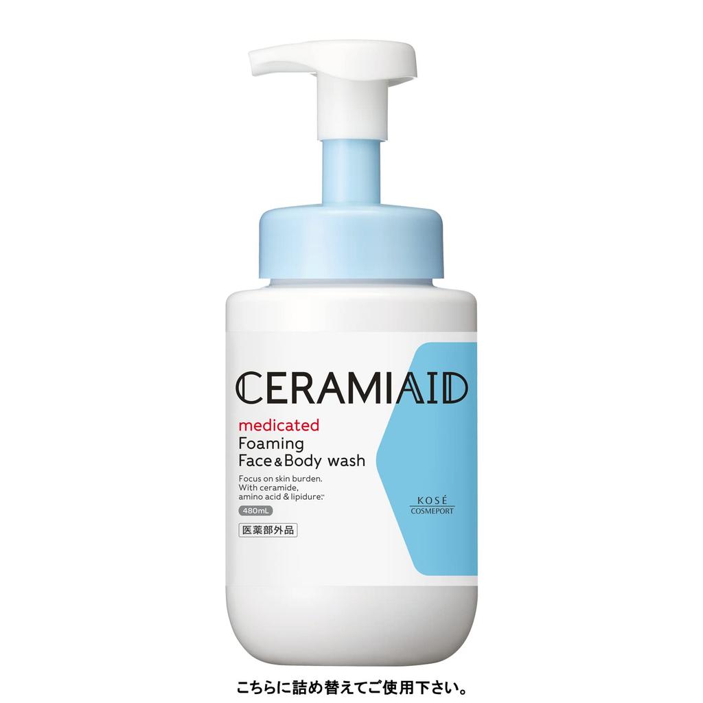 KOSE CeramiAid Medicated Face Body Foam Ceramide Refill Set of 2 x Suitable for Sensitive Skin and Includes Bonus Body Moisturizing Body Wash & Wash,