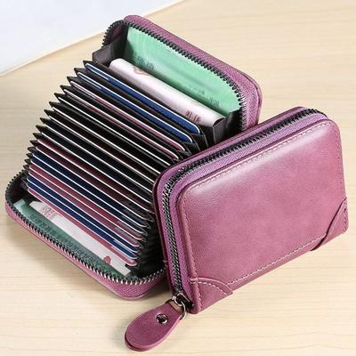 Women RFID Blocking Credit Card Holder Wallet PU Leather Zipper Card Case Accordion Card Organizer Multi Slot ID Card Holder Mini Coin Purse Gift