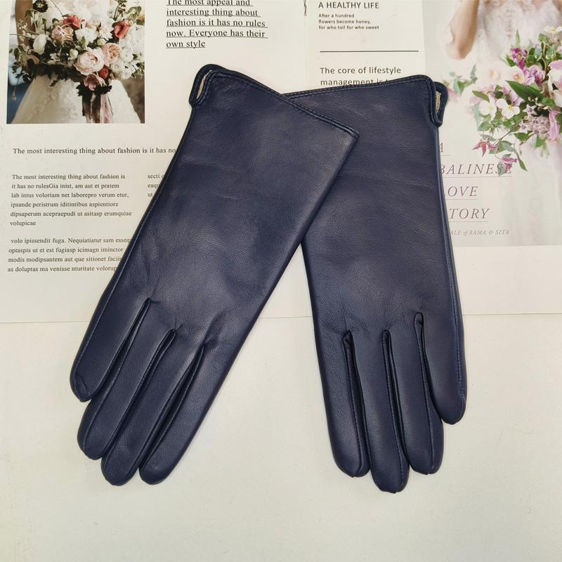 Ladies Sheepskin Gloves Classic Solid Color Versatile Leather Spring Knit Lining Cycling Driving Gloves Autumn