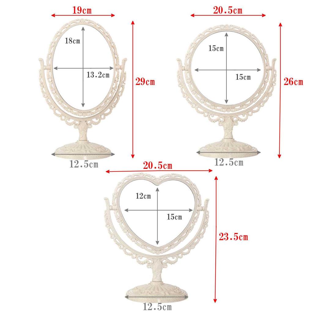 Lunari Antique Tabletop Standing Princess Makeup Round Double-Sided Mirror, Mirror, European-Style Marble-Effect Mirror, (Circle)