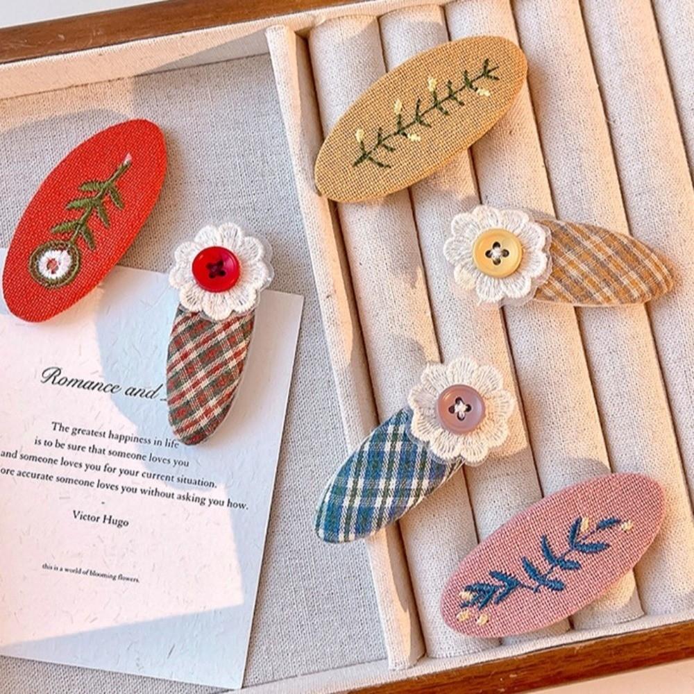 2pcs Set Embroidery Design BB Hair Clips Plaid Pattern Girls Fringe Clips Bangs Clip for Baby Girl