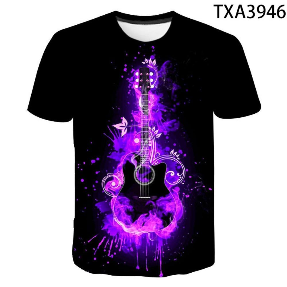 Summer Fashion 3D T Shirts Men Women Children Hip Hop Flame Guitar Print Streetwear Music Tops Boy Girl Kid T-shirt Harajuku Tee