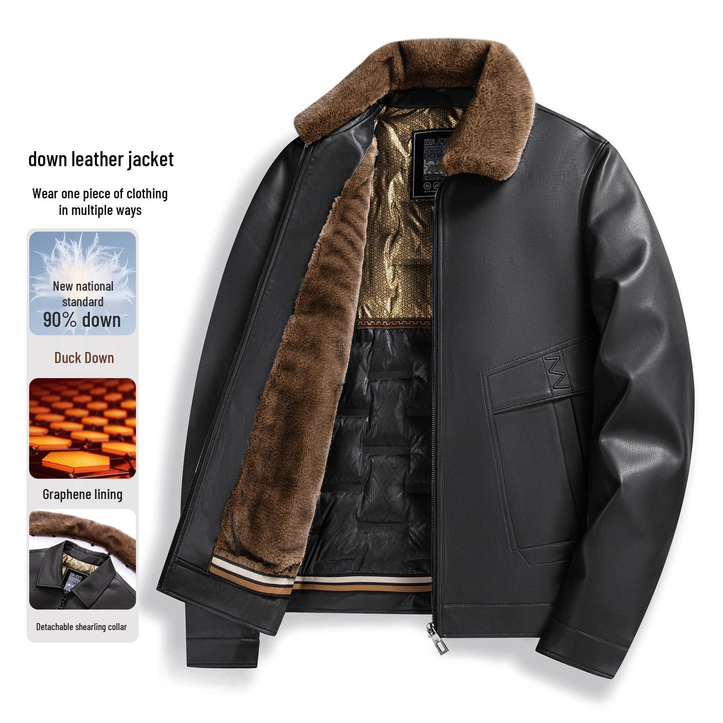 

Men s 2025 Winter PU Leather Jacket with Detachable Fur Collar – Thick, Warm, and Casual Dad s Wear 175