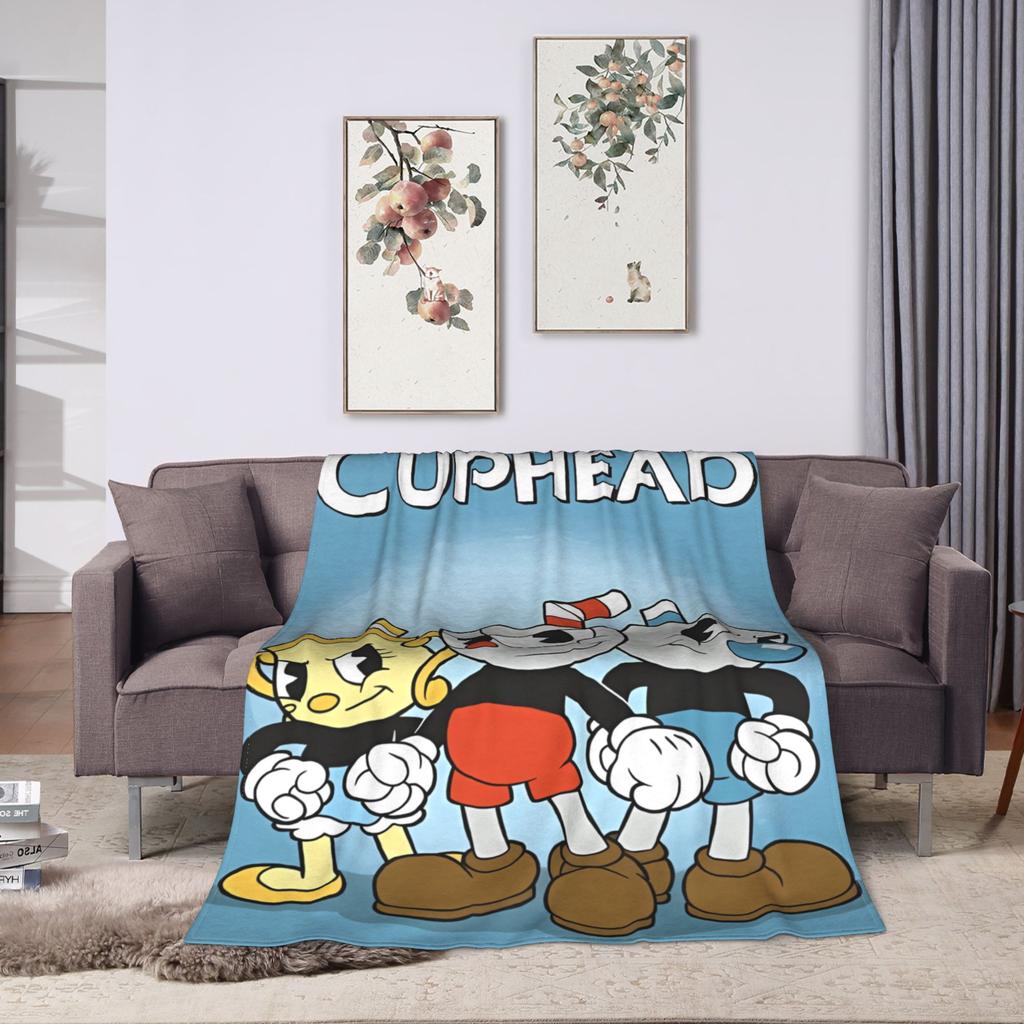 Soft Warm Blanket Child Cupheads & Mugmans Bedding Throws Cartoon Flannel Bedspread For Couch Chair Street Trend Sofa Bed Cover