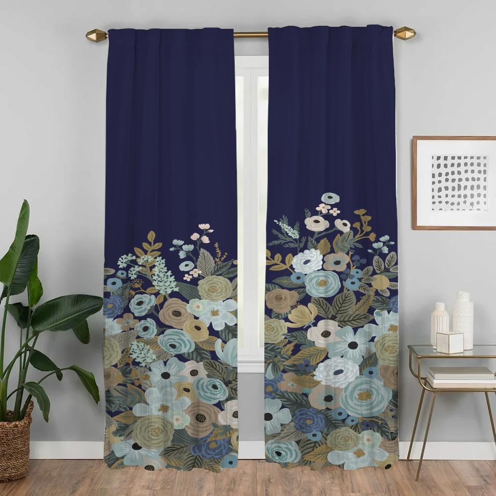 Flower Tulle for Bedroom Modern Living Room Curtains 2 Pieces Partition Halloween Decoration Blackout Curtain Shades Kitchen
