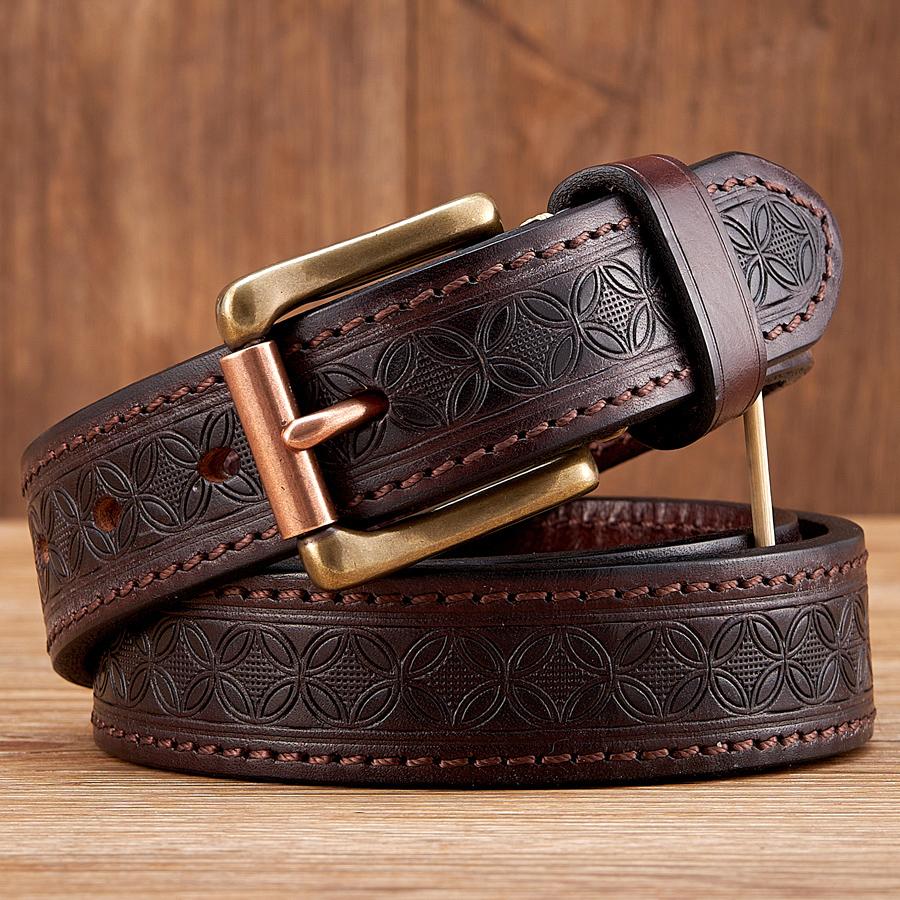 3.3cm Thick Wild Cowskin Men Belt High Quality Genuine Leather Brass Buckle Retro Strap Male Jeans Luxury Designer Belts for Man