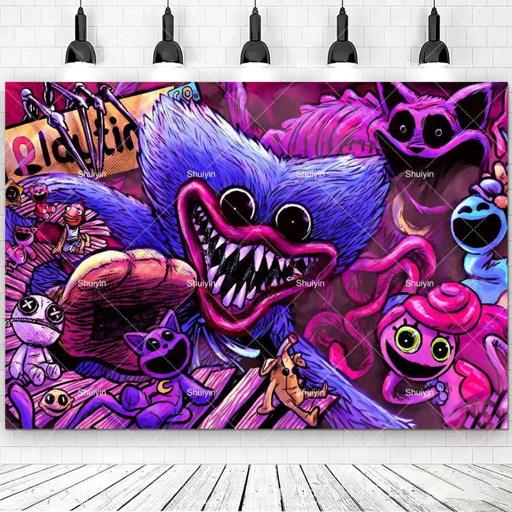 Hot Game-P&Poppy-Playtimes Backdrop Kids Birthday Decorations Party Supplies Baby Shower Banner Horror Festival Decor Props Gift