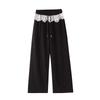 Black Polka Dot High Waist Lace Trim Wide Leg Sporty Pants for Women - Slimming, Casual, Spring/Autumn 2025