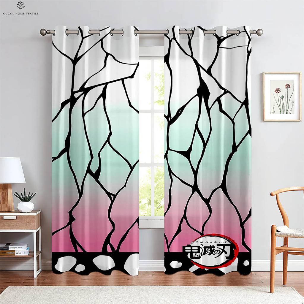 Anime Cartoon Girl Japanese Comic Print Curtains, Children's Room, Dormitory, Living Room, Study, Decorative, 2 Pcs
