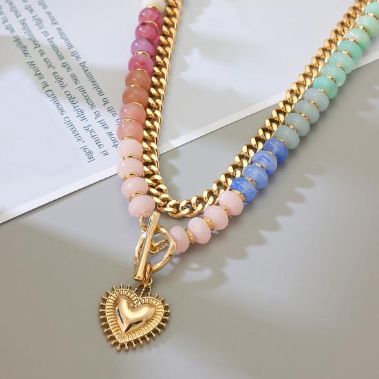 Buntes mehrschichtiges Perlenhalsband Damen Herzanhänger Perlenchoker Süßes Boho-Halsband für Mädchen Urlaub Sommer Strand