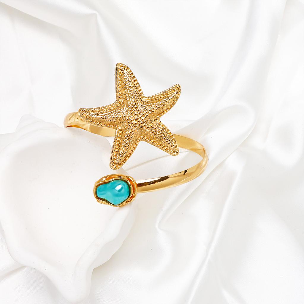 Ocean Resort Flower Starfish Faux Pearl Arm Cuff, Adjustable Upper Arm Bracelet