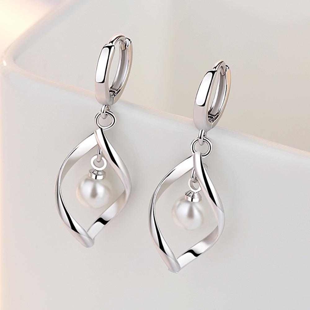 Chinese Style Pearl Twist Love Earrings: Long, Cute, Influencer-Inspired Dangle Jewelry