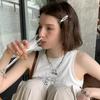 2pcs Metal Bangs Broken Hair One Word Duck Bill Shape Side Makeup Small Female Hairpin Hollow Gold and Silver Clip