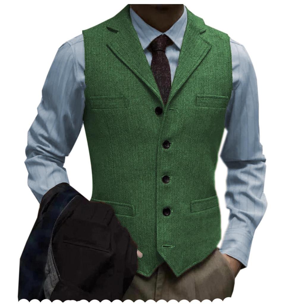 Herren Slim Fit Fischgrät Einreiher Freizeitweste