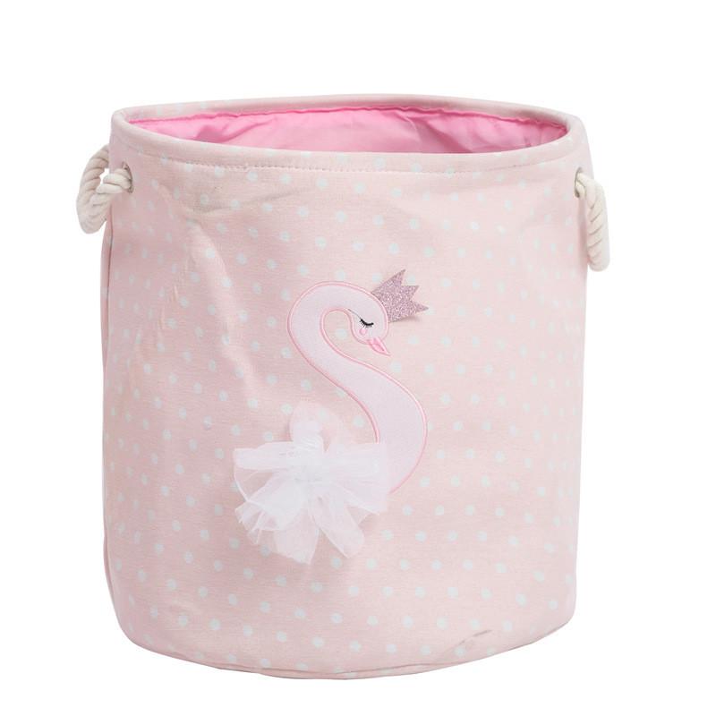 Basket Laundry Dirty Pink Swan Organizer Drawstrin Storage Household Supplies