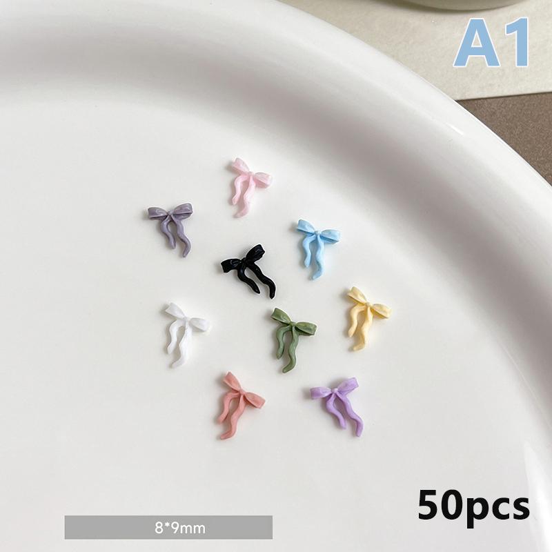 50Pcs Waved Ribbon Bows Nail Art Decorations Solid Color Bowknots Resin Nail Art Decorations For Diy Hairpin Nails Parts