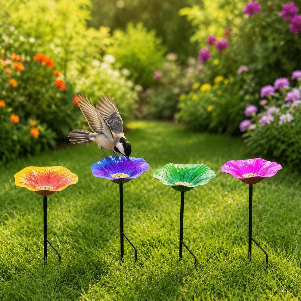 Detachable Standing Bird Basin Flower Shaped Bird Watering Station Hummingbird Feeder  Garden Decor