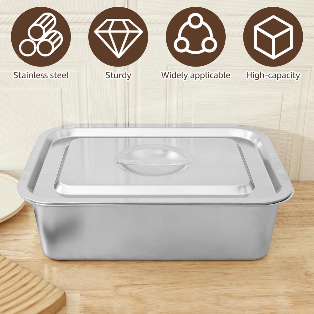 Stainless Steel plate Tray with Lids Rectangular Oven Tray Baking Pot Buffet Chafing Dishes Food Deep Container Hotel Pan