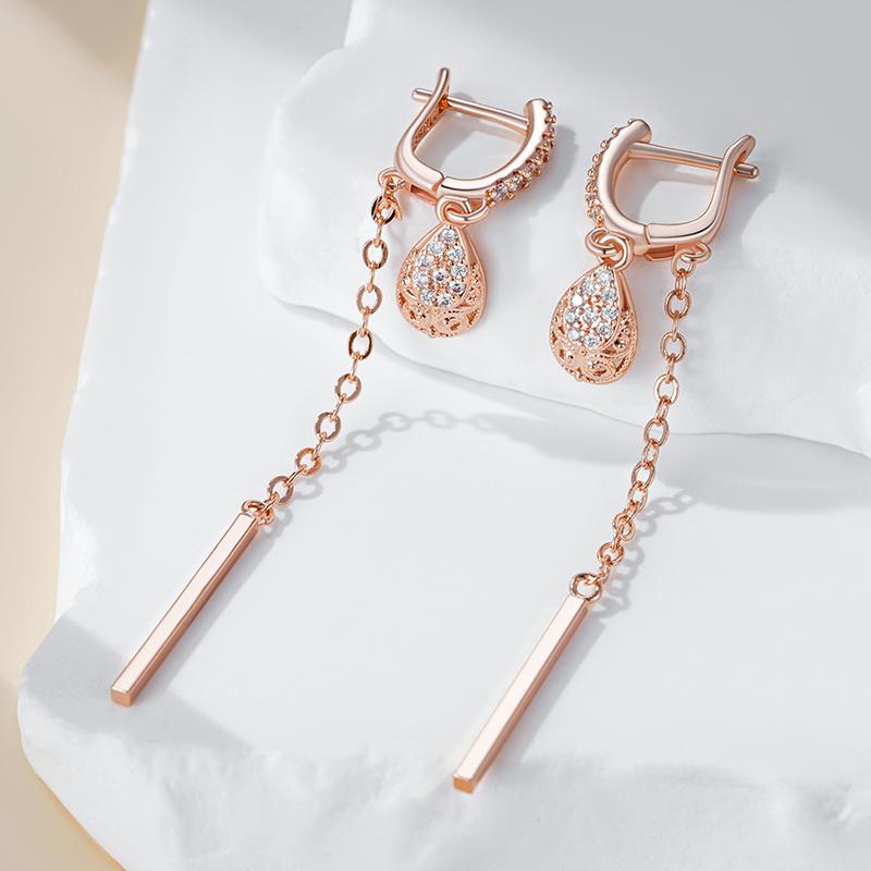 Trend Long Tassel Water Drops Dangle Earrings For Women Fashion  Rose Gold Color With Natural Zircon Fine Daily Jewelry