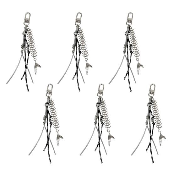 2/4/6Pcs Alloy Fishbone Keychain Pendant Black Rope Design Lightweight Key Chain Backpacks Cars Key Organizer Accessories
