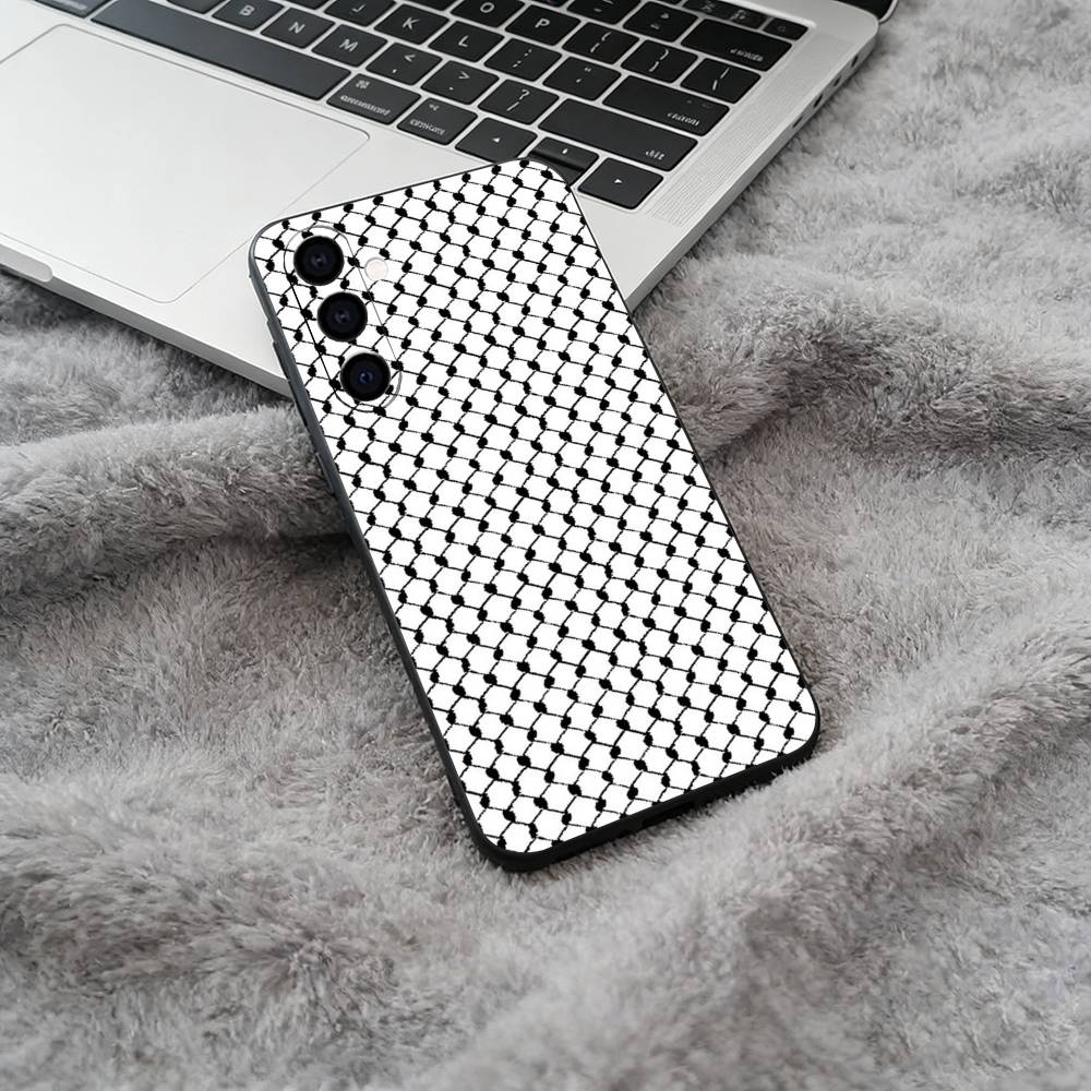 Custodia per Telefono Keffiyeh Palestinese Per Samsung Galaxy A73,A71 A72,A70,A53,A52,A51,Copertura Nera in Morbido Silicone