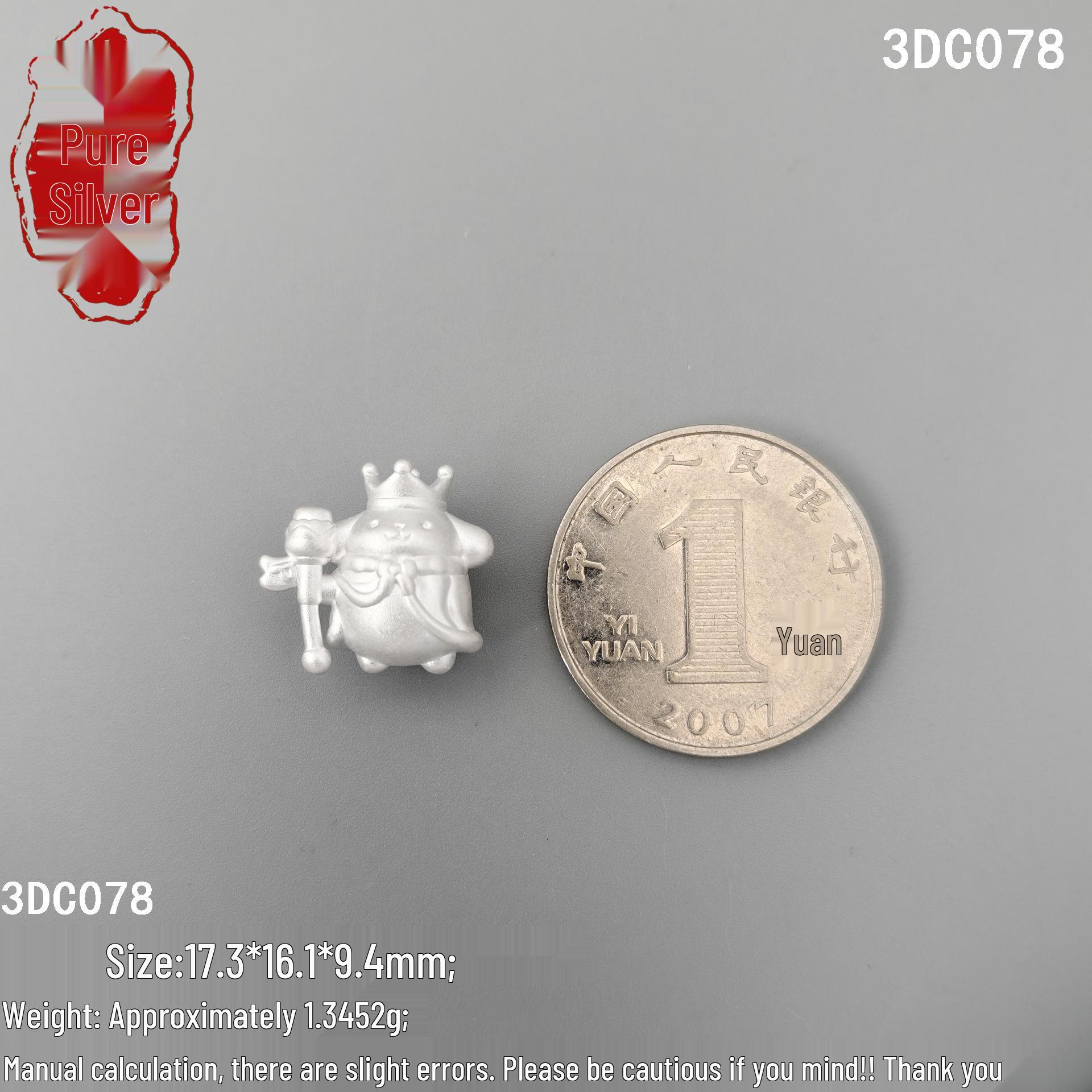 Sterling Silver Cinnamoroll 3D Crown Scepter Cloak Bead 999 Pure Silver: Single Price