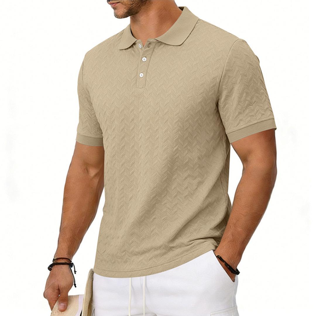 Stylish men s T-shirt: jacquard, casual, minimalist, trendy short-sleeved polo shirt S хаки