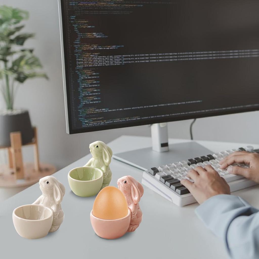 Egg Cups for Soft Boiled Eggs, Easter Egg Holder Soft Boiled Egg Cups Creative Egg Display Stand Ceramic Rabbit Bunny Egg Cup Holder for Home Decor