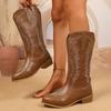 Western Cowboy European and American Casual All-match Single Boots Autumn Round Toe French Thick Heel Women's Long Boots