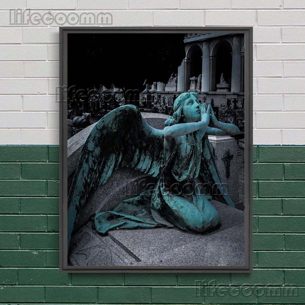 The Statue Of The Holy Angel And The Virgin Guarding The Cemetery Wall Art Canvas Painting Sacred Sculpture Art Poster And Print No Frame