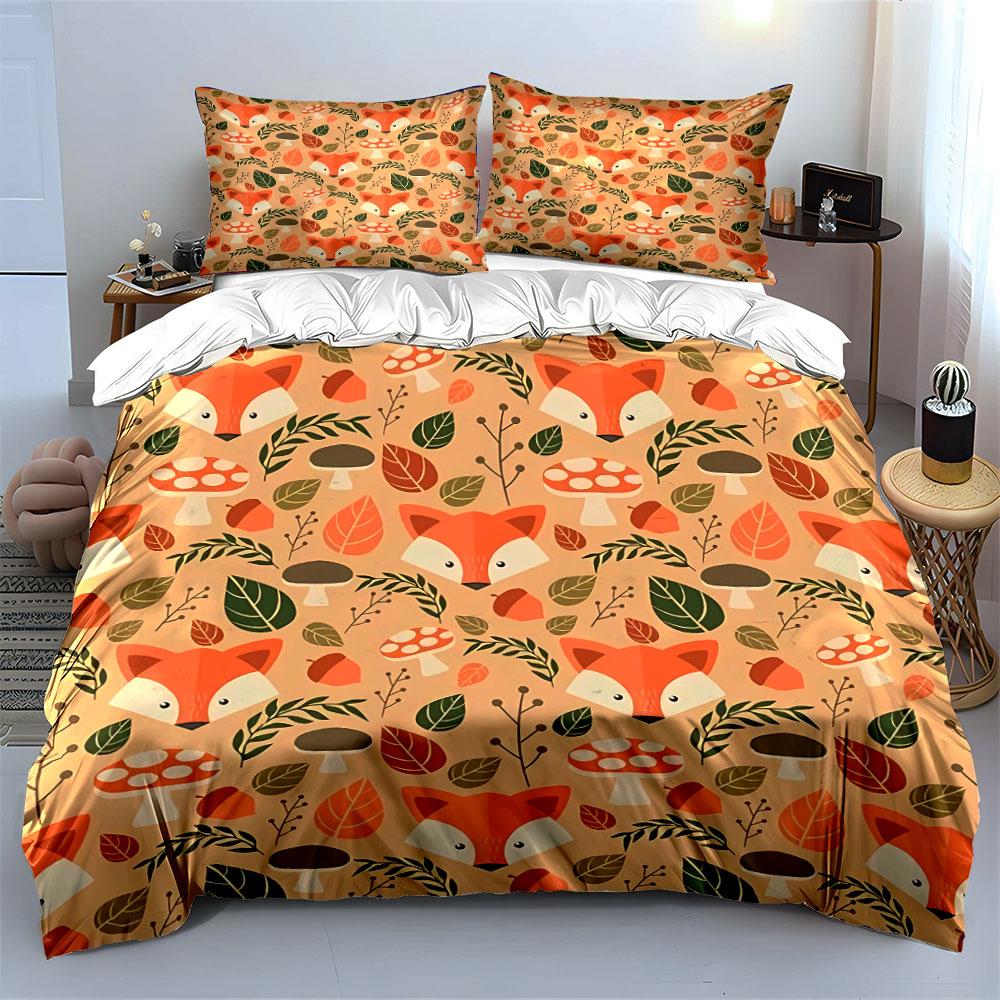 Autumn Fox and Nature Pattern Bedding Duvet Cover Set Duvet Cover Pillowcases (1*Duvet Cover 2*Pillowcases, without duvet insert)