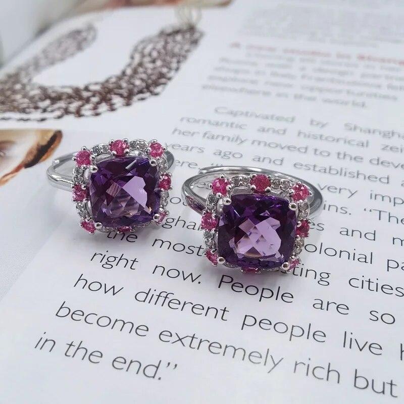 SACE GEMS 925 Sterling Silver 9*9MM Natual Amethyst Rings for Women Engagement Cocktail Party Fine Jewelry Gift