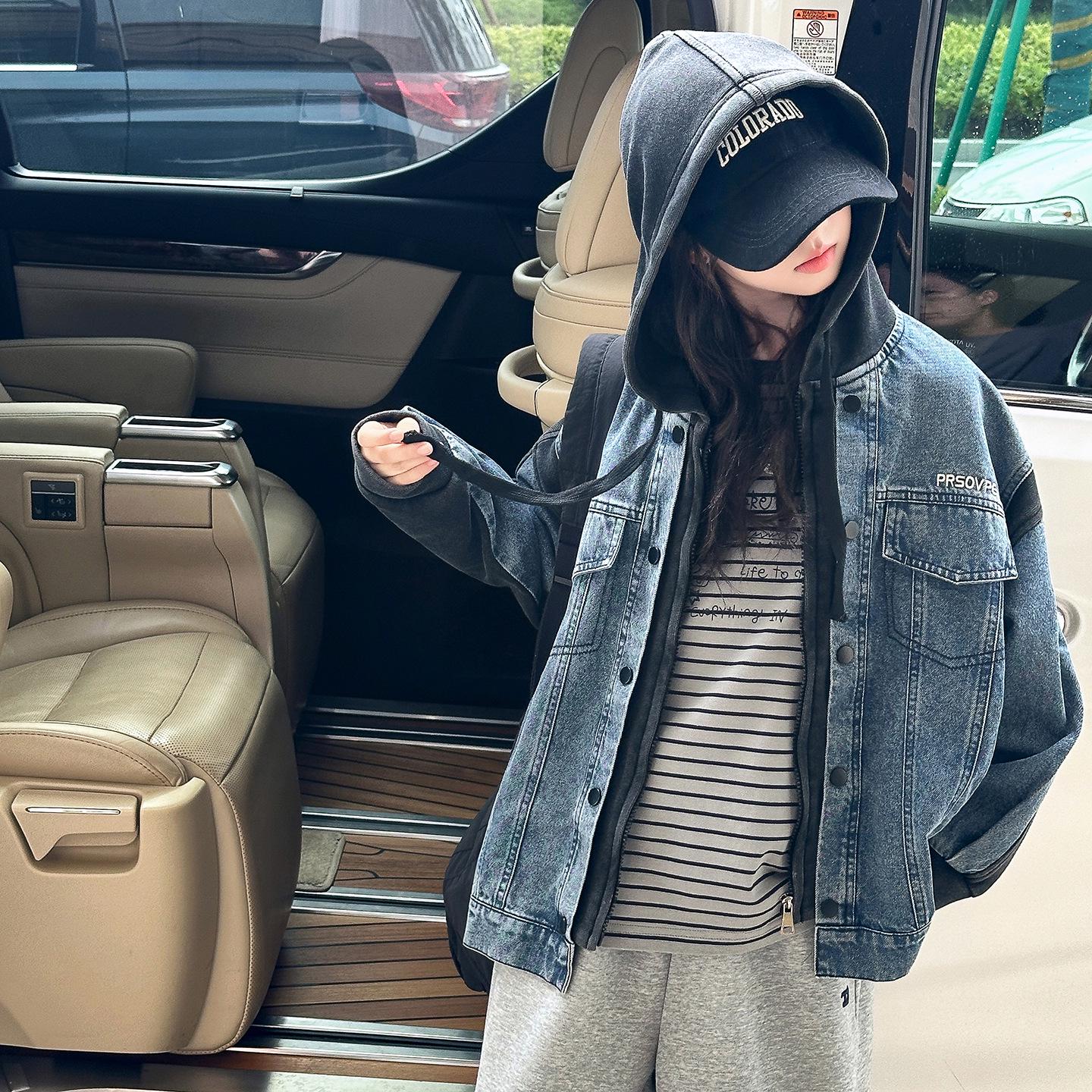 

Трендовая джинсовая куртка в корейском стиле для девочек на весну и осень 2025 120cm