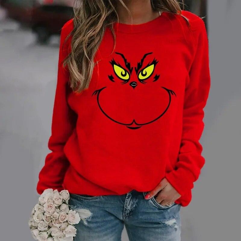 Weihnachts-Sweatshirt mit Rundhalsausschnitt, langärmelig, grün, haariges Monster, Bekleidung, Weihnachts-Familienkostüm, rot-weiße Outfits