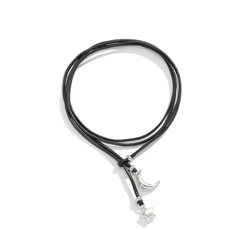 Trendy Hip Hop Star Moon Pendant Anklets for Women Simple Retro Multilayer Adjustable Leather Wax Line Feet Chain Party Jewelry
