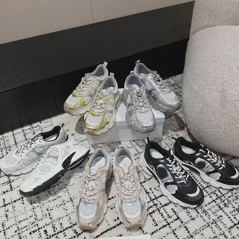 D's Mesh Contrast Running Shoes: Stylish Couple's Dad Shoes with Thick Sole, Lace-up Design for Men and Women