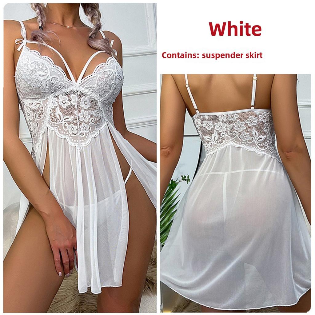 Sex Underwear Sexy Loungewear Mesh Perspective Pajamas Lace Embroidery Suspender Pajamas