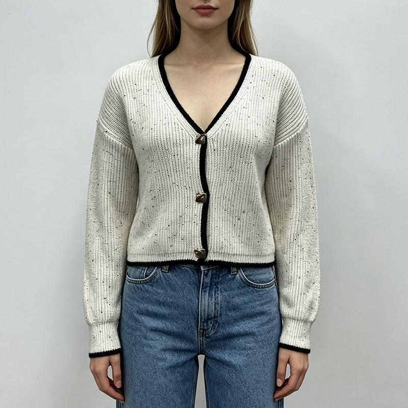 Womens Color Dotted Knit Cardigan Long Sleeve Round Neck Gold Buttons Casual Street Style