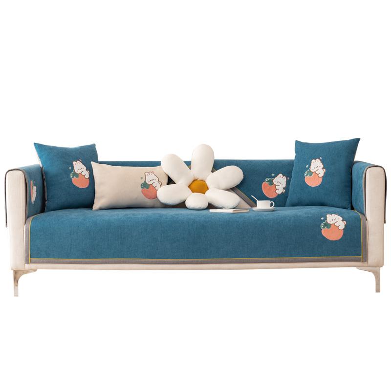 Chenille Heavy Weight Sofa Cushion Four Seasons Universal Strawberry Rabbit Cushion Non-Slip Leather Sofa Cover Backrest Towel Cover Cloth