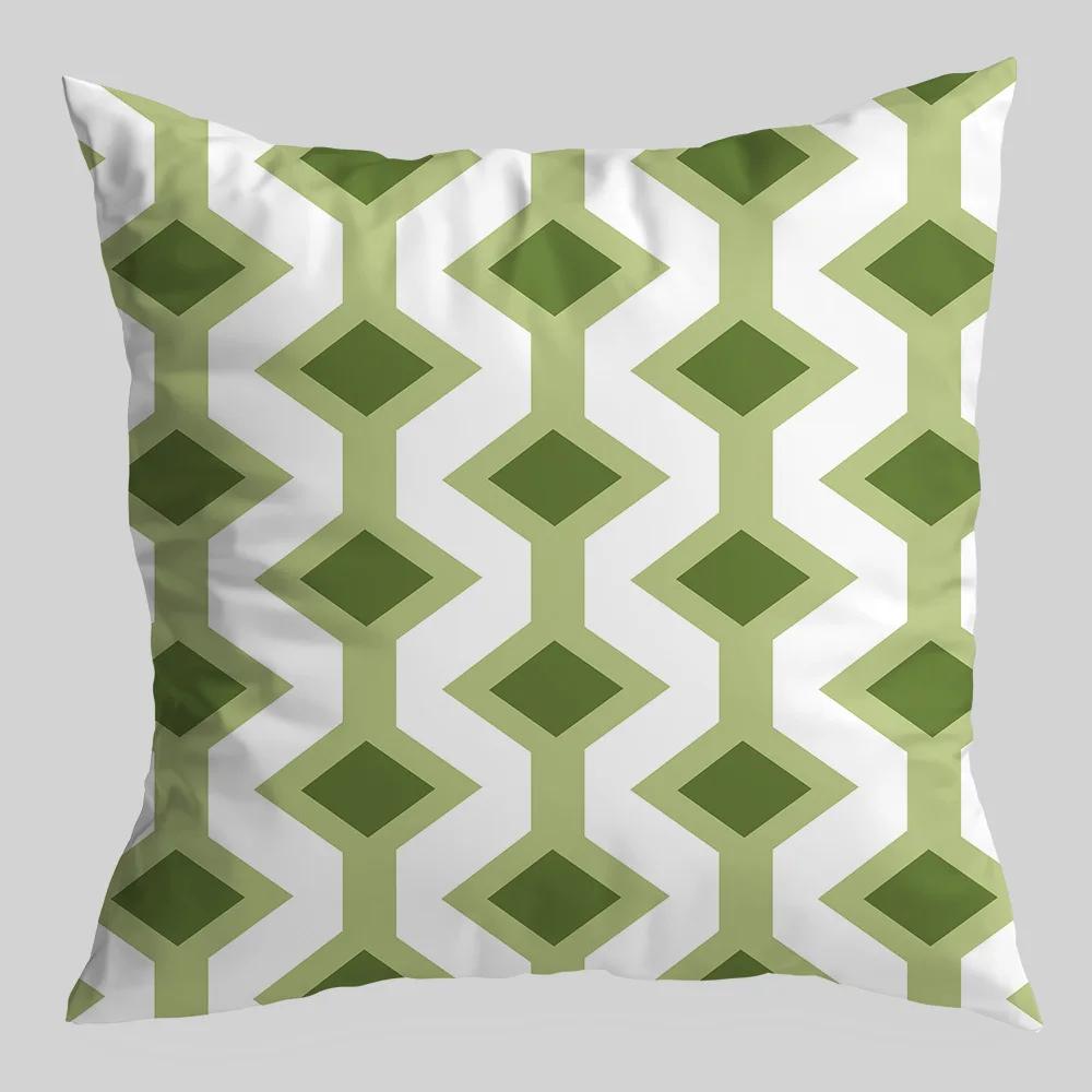 45x45cm Green Fresh Geometric Printed Pattern Pillowcase for Home Living Room Sofa Car Decoration Cushion