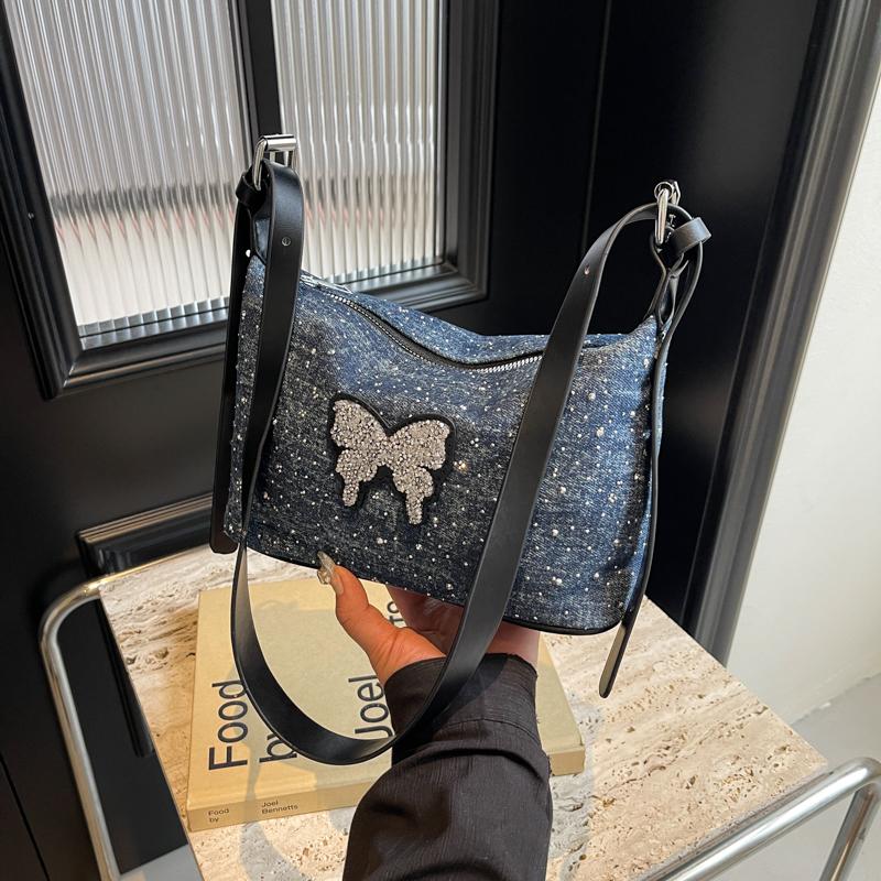 

Шикарные джинсовые сумки-бабочки для женщин, корейская мода, дизайн на молнии, маленькая квадратная сумка, женская повседневная сумка через плечо