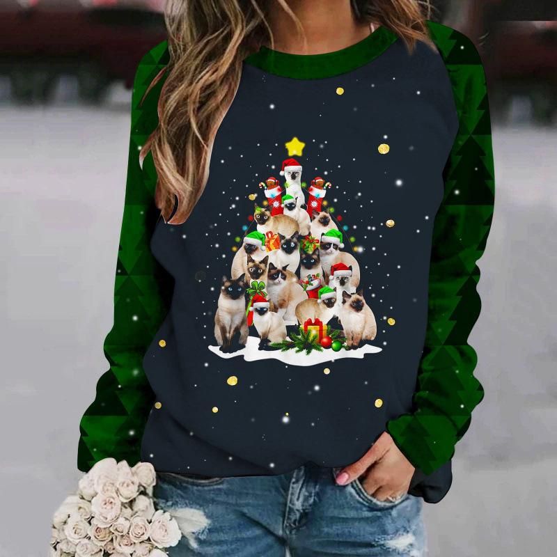 Women's 3D Christmas Print Long Sleeve Round Neck Sweatshirt for 2025 Autumn/Winter