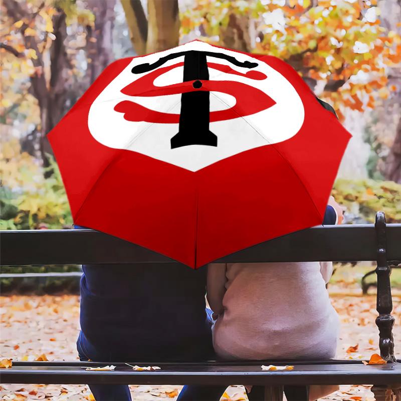1 PC Automatic Folding Umbrella - Stade Toulousain Pattern Portable Foldable Design With 8 Ribs Christmas Birthday Gifts