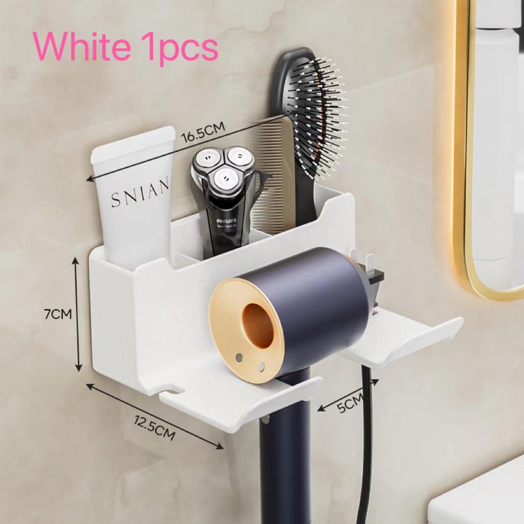 Wall Mounted Hair Dryer Holder Multi-Functional Bathroom Storage Rack Hair Tool Organizer Placement Shelf for Kitchen And Bath