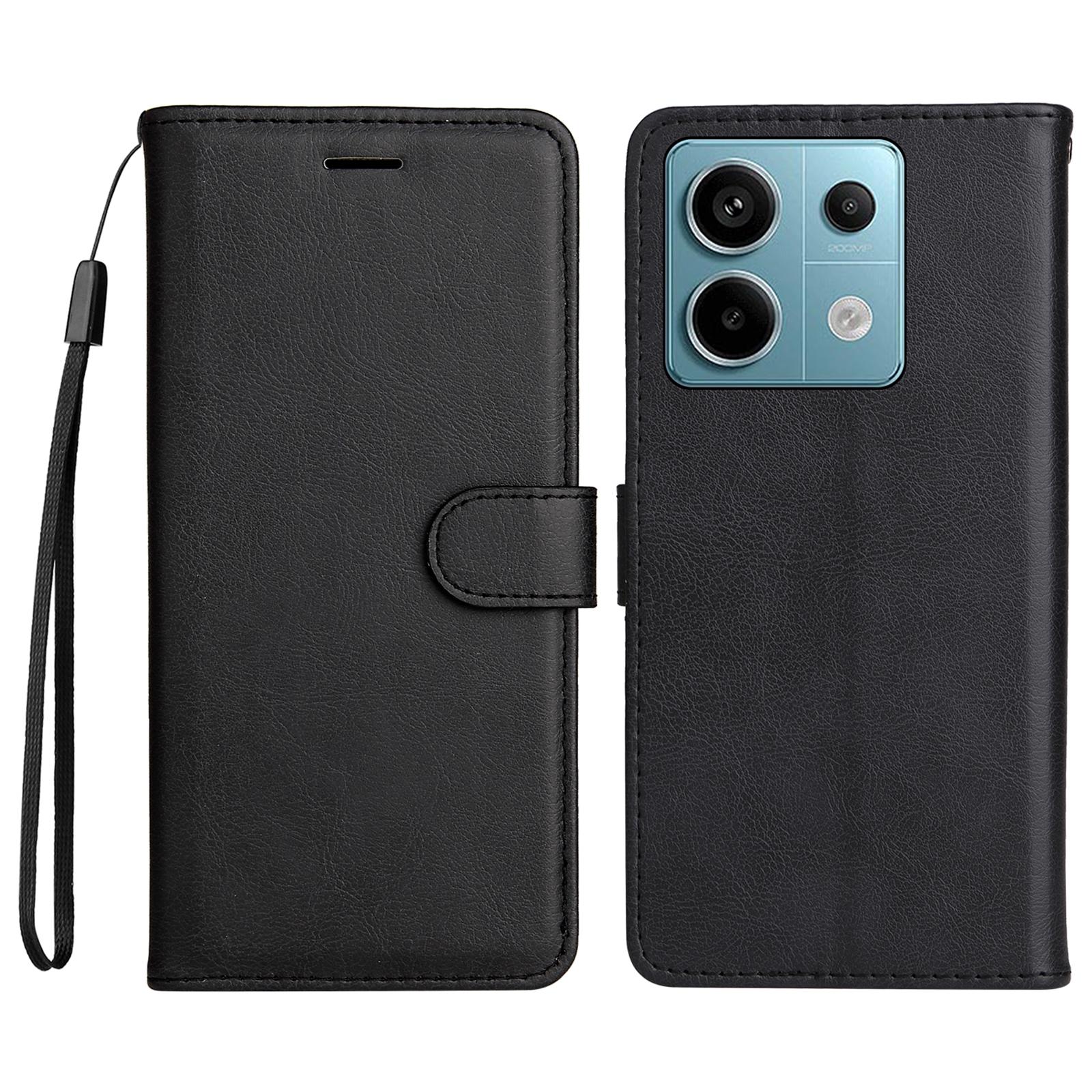 

Для Xiaomi Poco X6 5G/Redmi Note 13 Pro 5G Чехол Однотонный Кожаный Чехол для Мобильного Телефона Кошелек Подставка с Ремешком Black