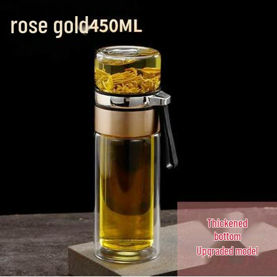 Double Wall Glass Tea Infuser Cup: Portable, Insulated, High Borosilicate Glass with Stylish Design for Travel