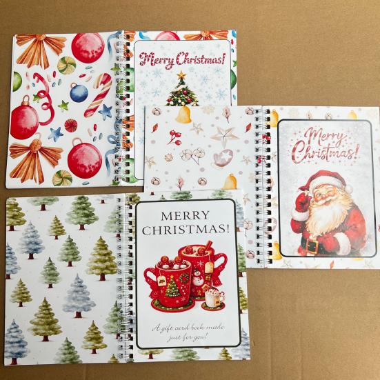 Guarda Memoria Portátil para Efectivo Tarjeta de Regalo de Navidad Libro, 7" x 5" Encuadernado en Espiral Feliz DIY Folleto de Libro de Felicitaciones Personalizado, Álbum, Fiesta de Navidad