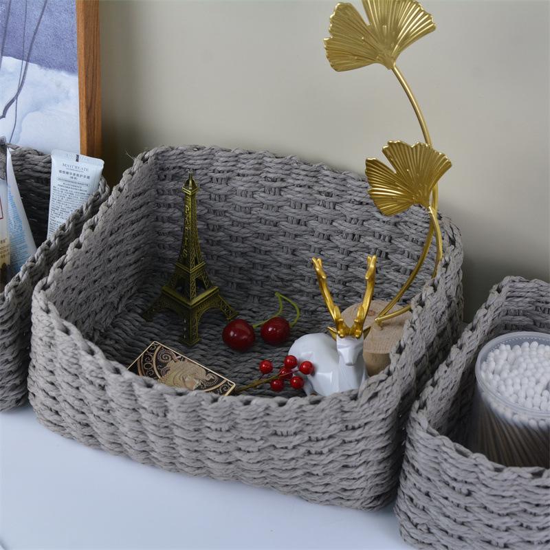 3pcs Hand Woven Paper Rope Storage Basket, Natural Rattan Look for Home Decor, Round Organizer for Living Room, Bedroom